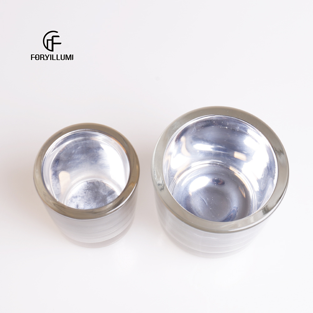 Wholesale unique frosted  candle vessels container empty double wall thick bottom silver votive glass candle jars for candles