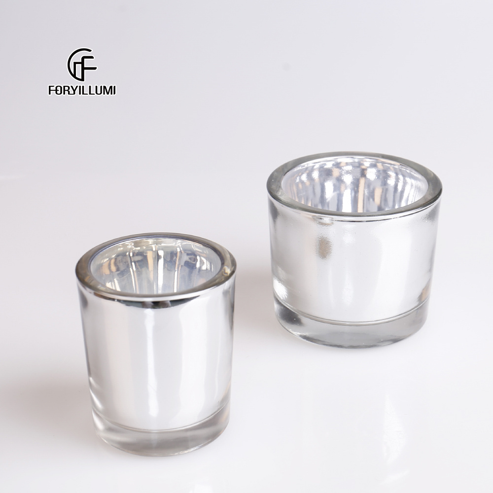 Wholesale unique frosted  candle vessels container empty double wall thick bottom silver votive glass candle jars for candles