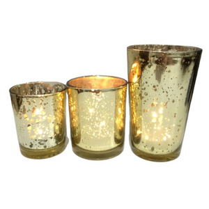 Wholesale tealight mercury votive pillar glass and gold candle holders