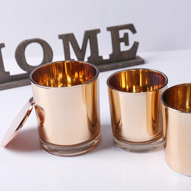 Rose gold candle holder with lid, cylinder glass candle jars