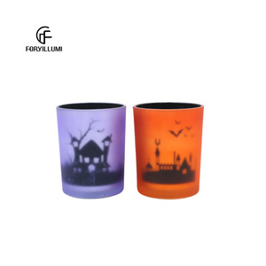 Wholesale luxury frosted orange purple glass candles jars empty halloween candle holder for candle making