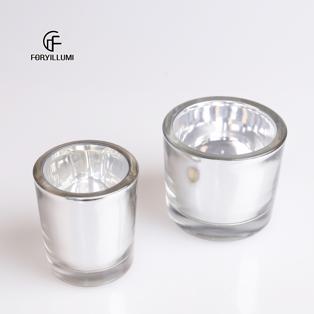 Wholesale unique frosted  candle vessels container empty double wall thick bottom silver votive glass candle jars for candles