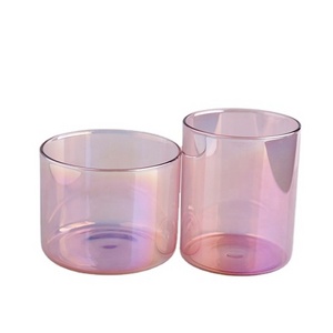 Wholesale customized luxury empty candle vessels 20 oz 22 oz scented soy iridescent pink candle glass jars