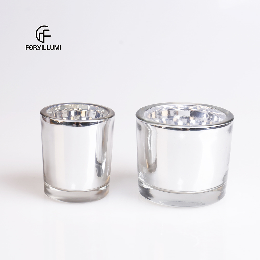 Wholesale unique frosted  candle vessels container empty double wall thick bottom silver votive glass candle jars for candles