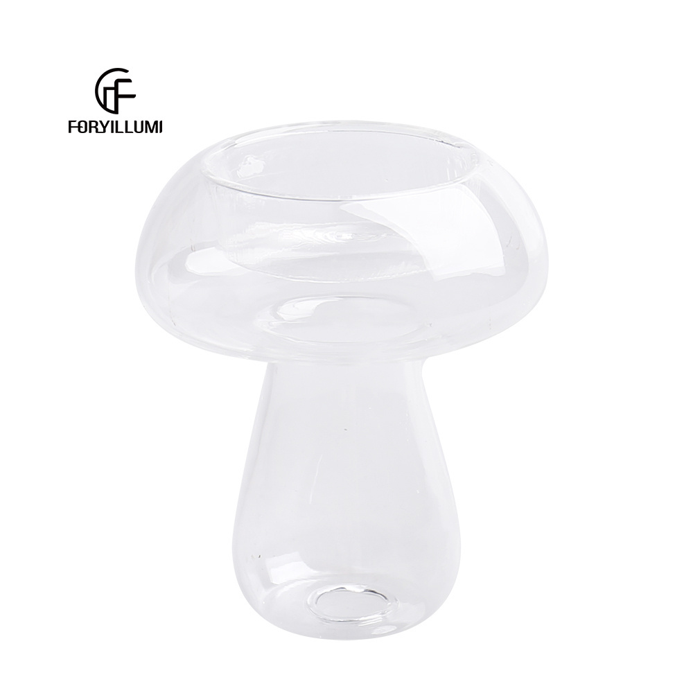 Unique glass candle container high borosilicate glass mushroom shaped glass candle holder for tea light