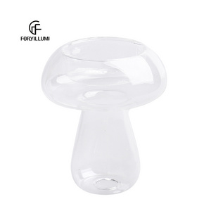 Unique glass candle container high borosilicate glass mushroom shaped glass candle holder for tea light