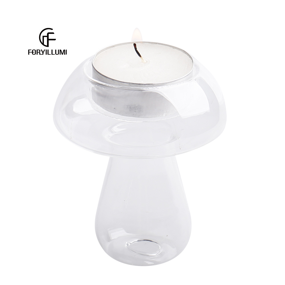 Unique glass candle container high borosilicate glass mushroom shaped glass candle holder for tea light