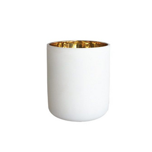 Luxury round opaque white glass candle jars inner gold mercury