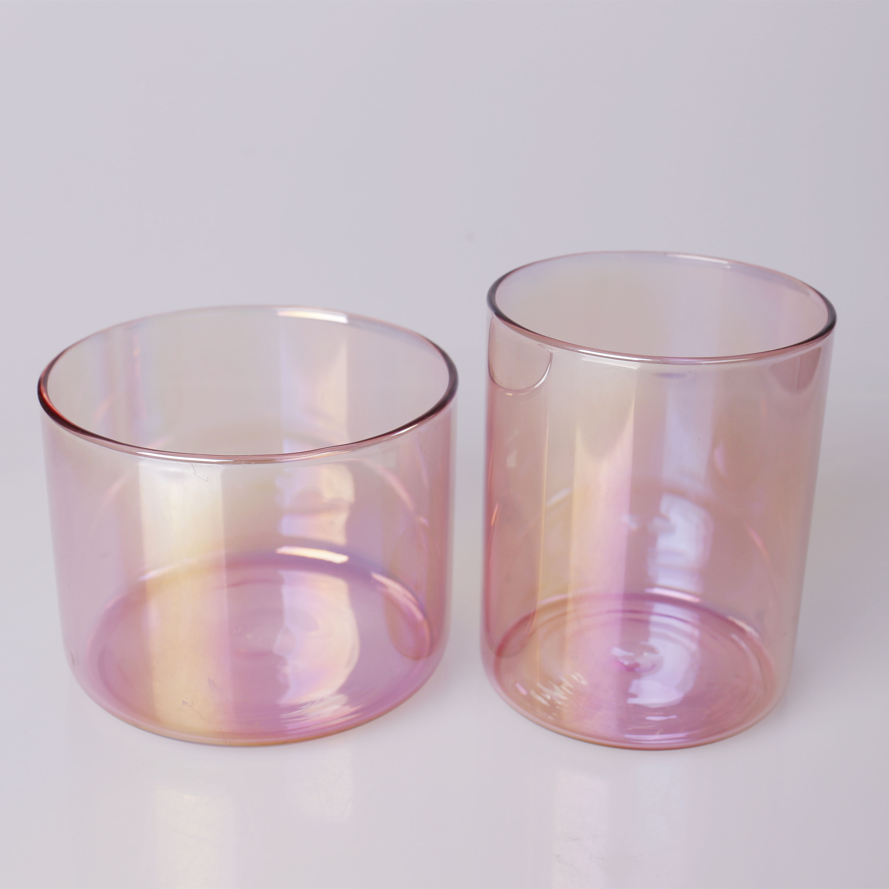 Wholesale customized luxury empty candle vessels 20 oz 22 oz scented soy iridescent pink candle glass jars