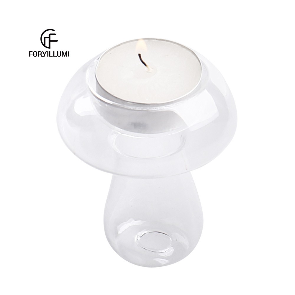 Unique glass candle container high borosilicate glass mushroom shaped glass candle holder for tea light