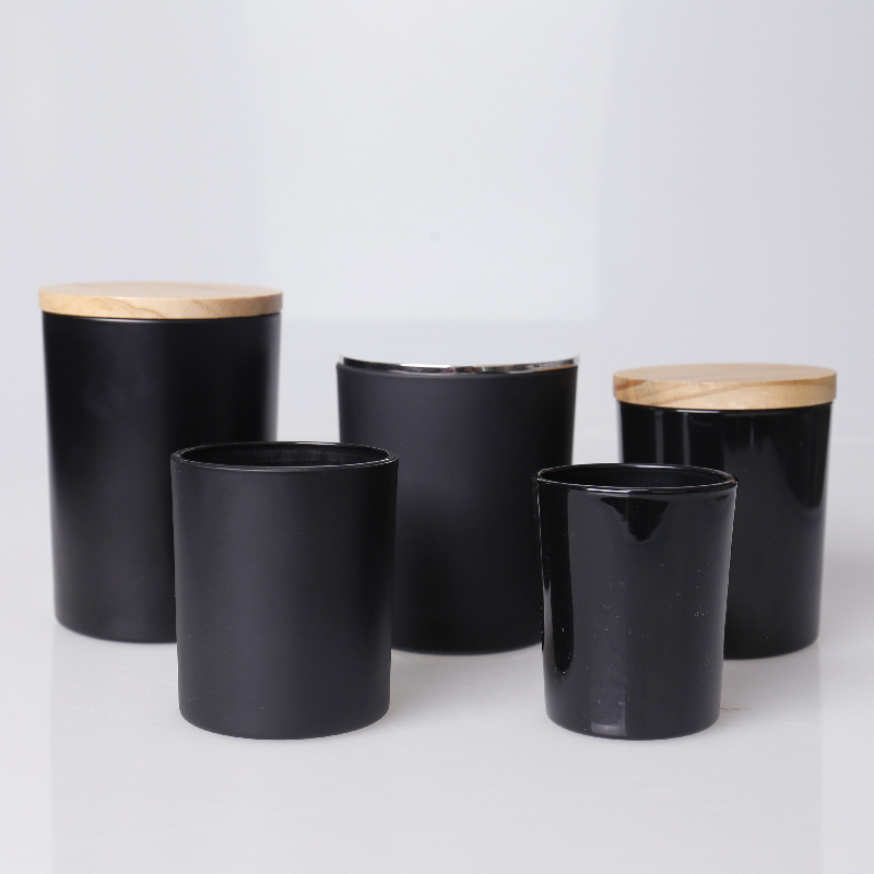 Hot sales luxury glass matte black candle jar custom screen printing 4oz 8oz 10oz 12 oz glass candle container with lid