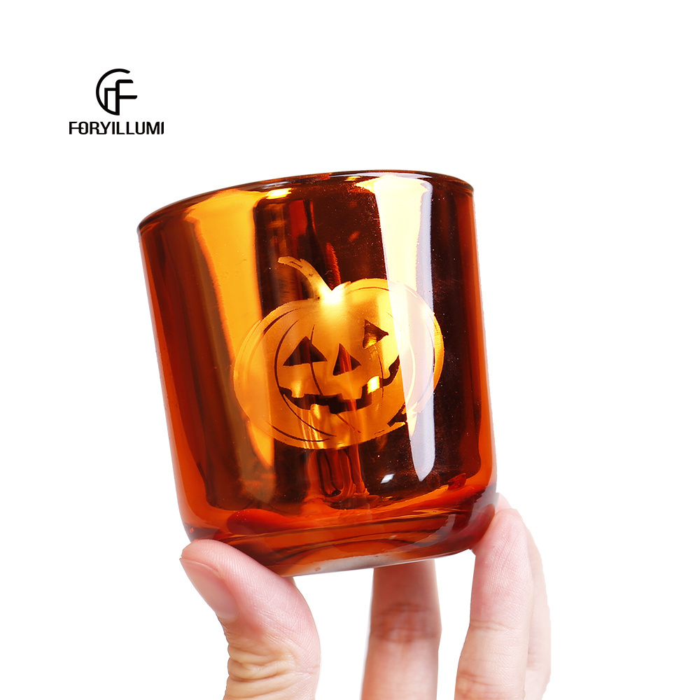 Custom unique electroplate print pumpkin candle holder container empty printed silver inside skull candle jar