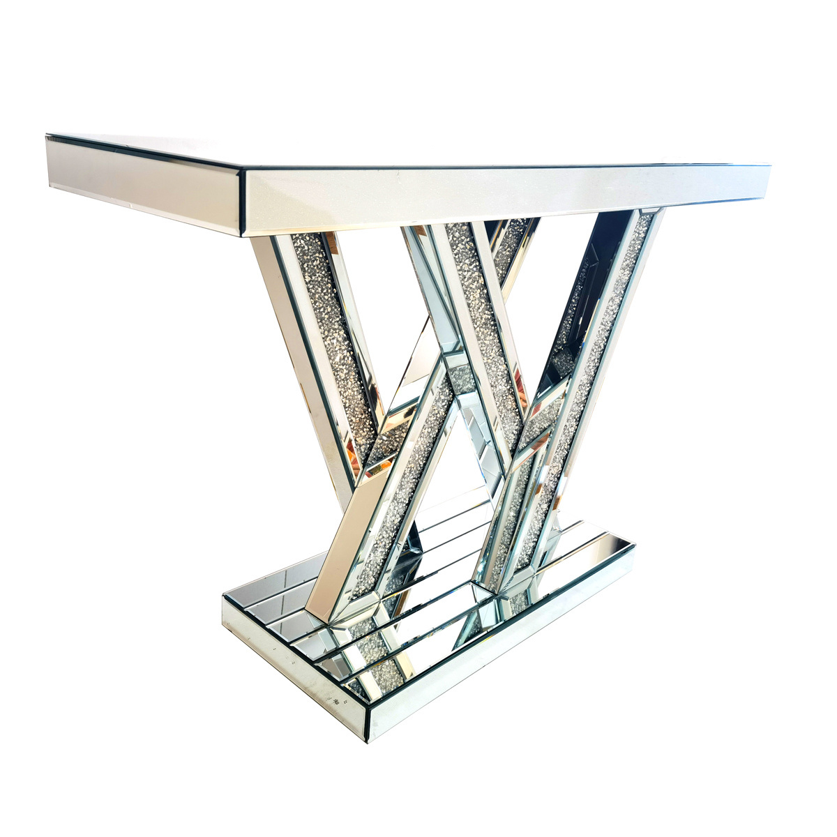 Modern Sparkable Mirrored Furniture Crushed Diamond Designed Console Table with Mirror for Decoration