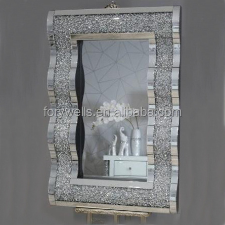 Top Seller Luxury Modern Bedroom Furniture Wall Mirror Art Wave Diamond Crushed Decor Bevel Spegel Mueble set Espejos Mirrors