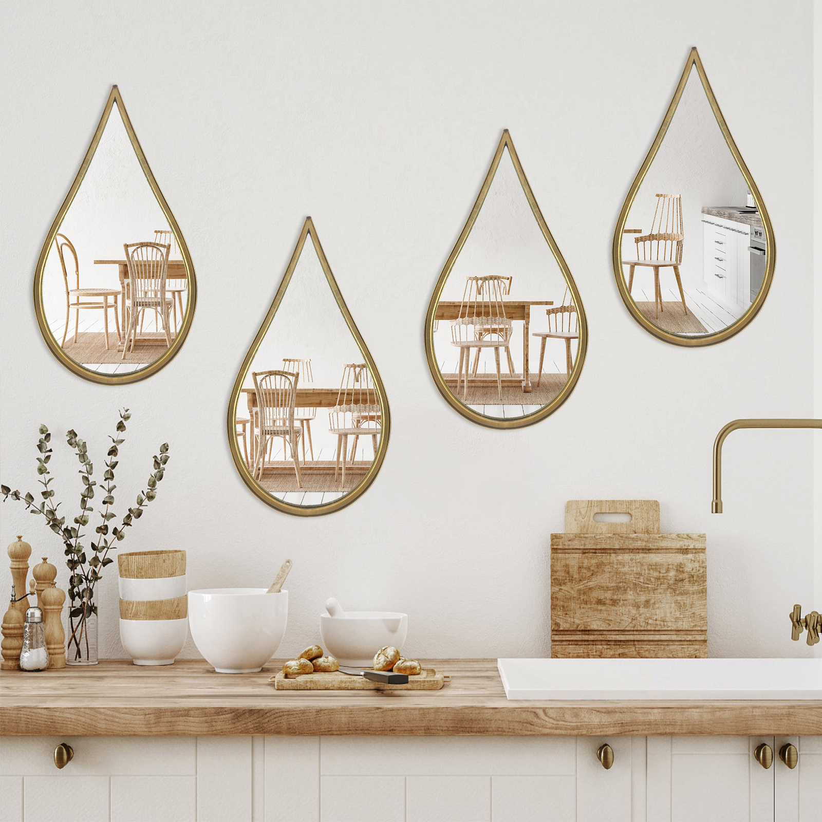 Tear Drop Frame Luxury Wall Mirrors Designer Gold Metal Home Decoration Teardrop Mirrors