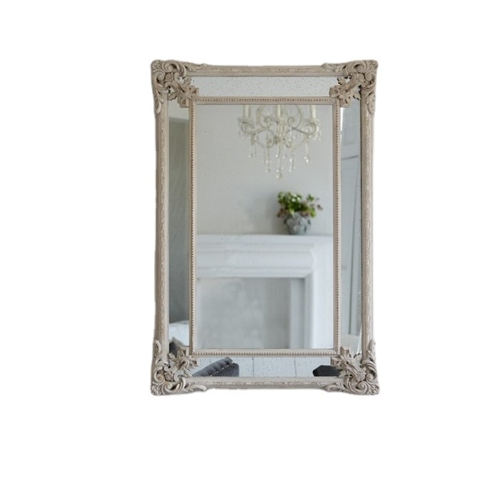 Nordic Mirror Decor Wall Wooden Carved Frame Designed with Flower Livingroom Rectangle Mirror