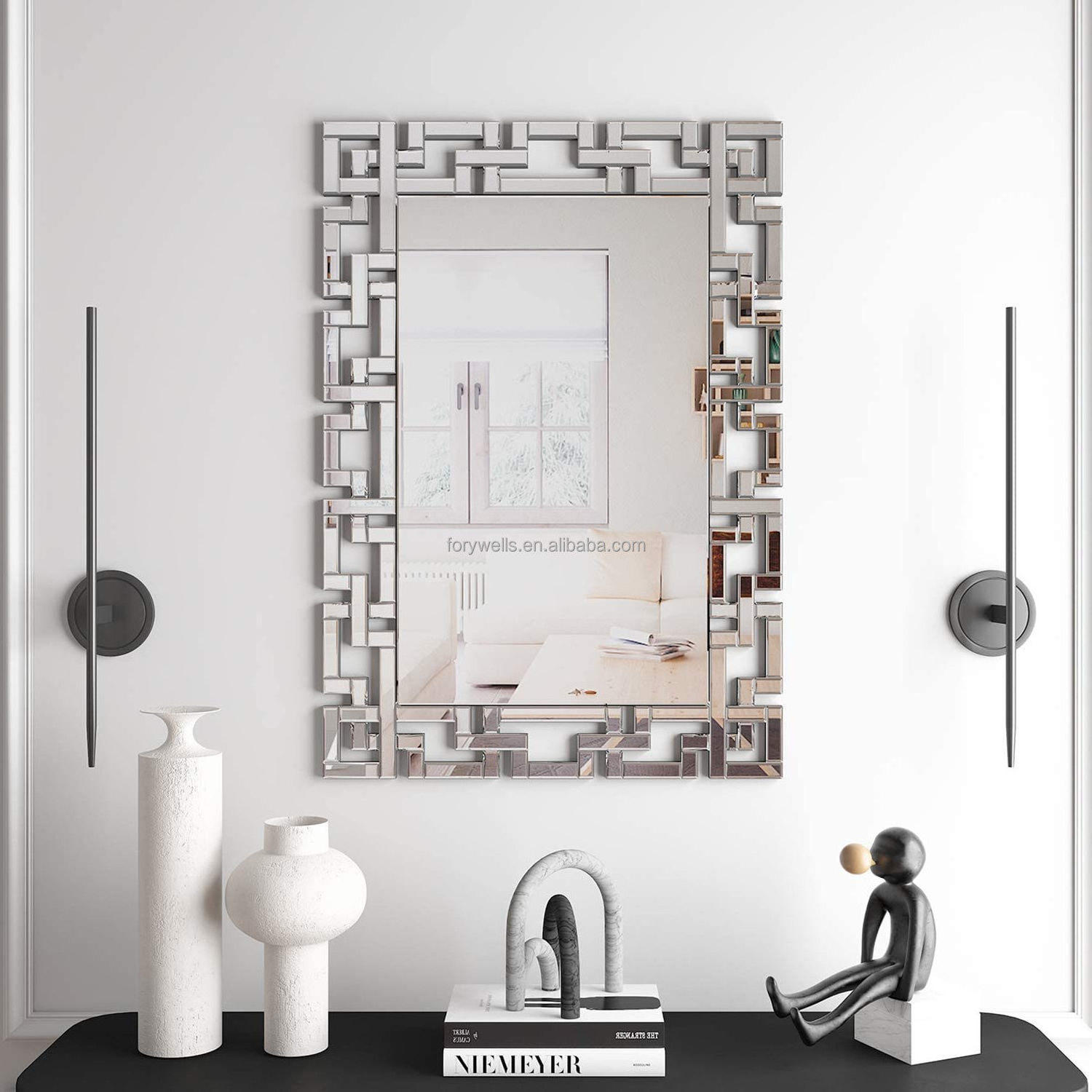 Frameless Venetian Mirror Strip Fashion All Glass Espejos Hallway OEM Wall Mirrors for Furniture Decoration