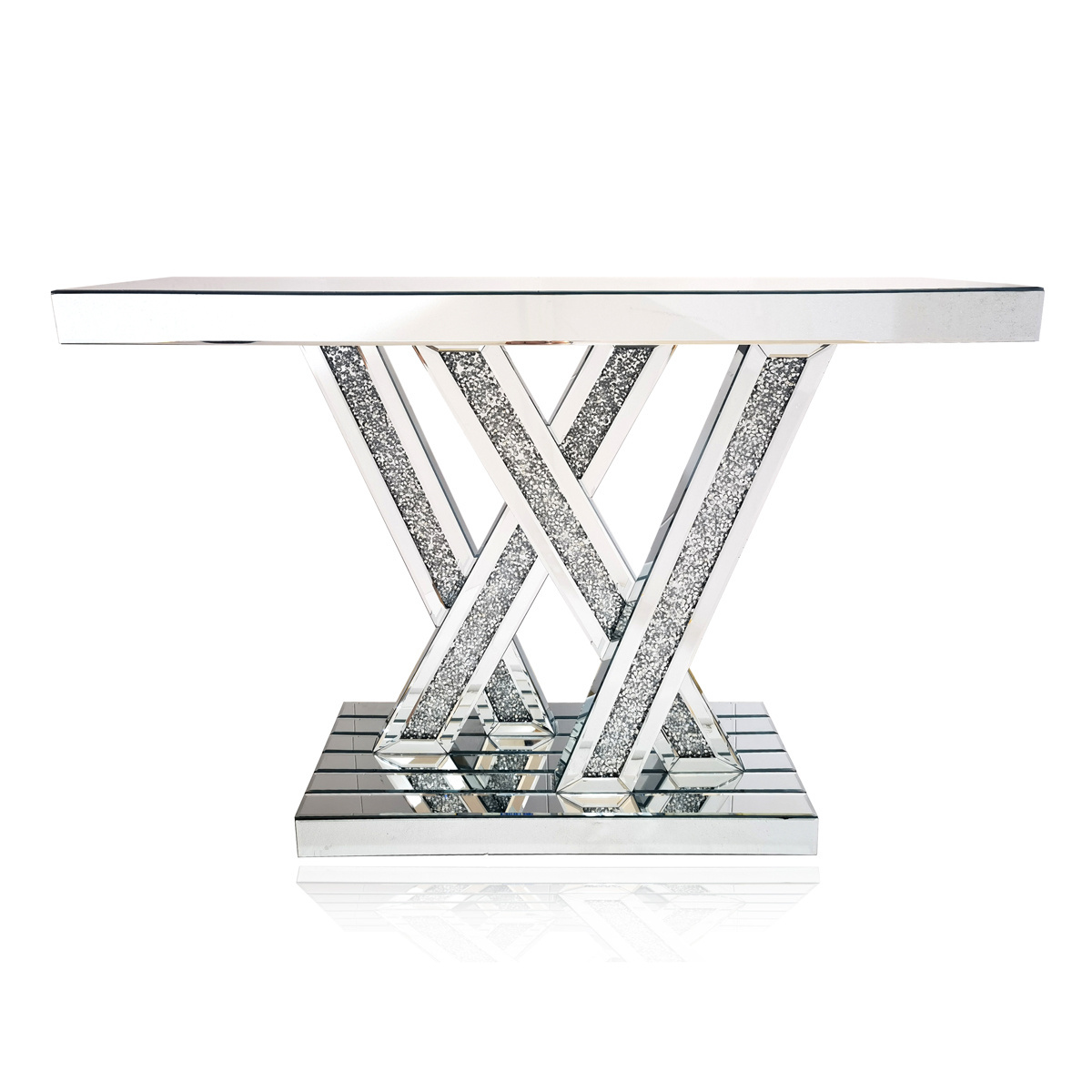 Modern Sparkable Mirrored Furniture Crushed Diamond Designed Console Table with Mirror for Decoration