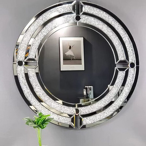 Modern Round Minimalist Crushed Diamond Decorative Wall Mirror Home Decor For Living Room Bedroom