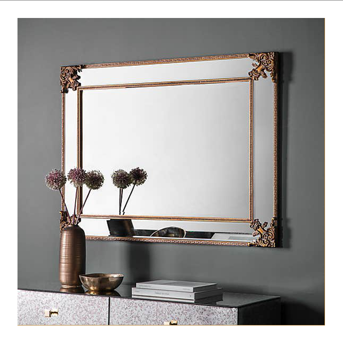 Nordic Mirror Decor Wall Wooden Carved Frame Designed with Flower Livingroom Rectangle Mirror