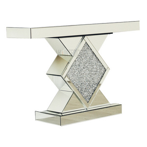 Sparkling Crystal  Glass Mirrored Table Crushed Diamonds Console Table Living Room Furniture