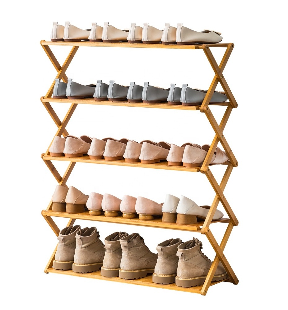 hight quality foldable bamboo shoe rack 4 tier for entryway