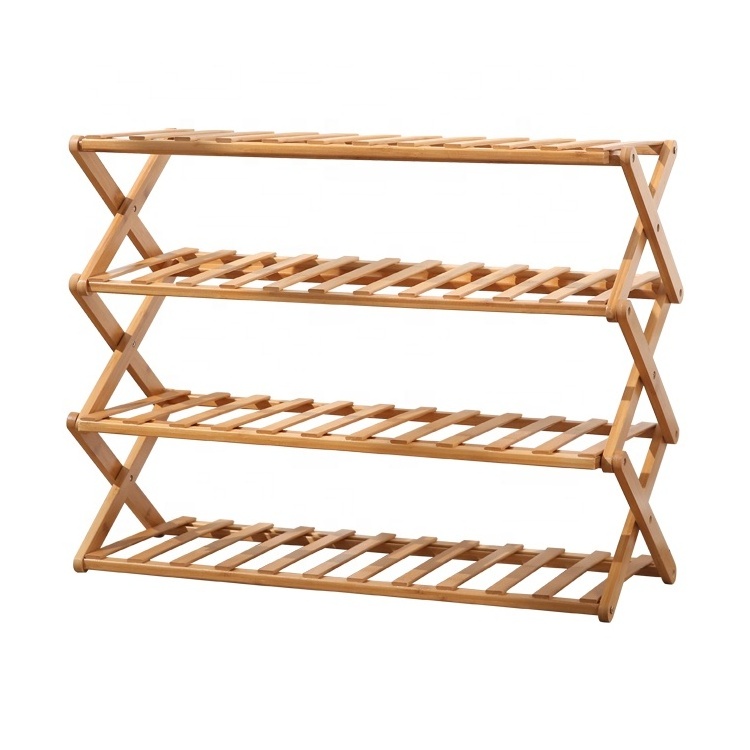 hight quality foldable bamboo shoe rack 4 tier for entryway