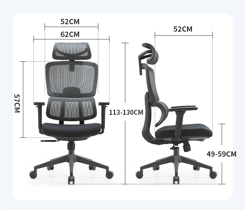 Manufacture Oem Office Mesh Chair Adjustable Rolling High Backrest Upholstered Revolving Ergonomic Office Chair