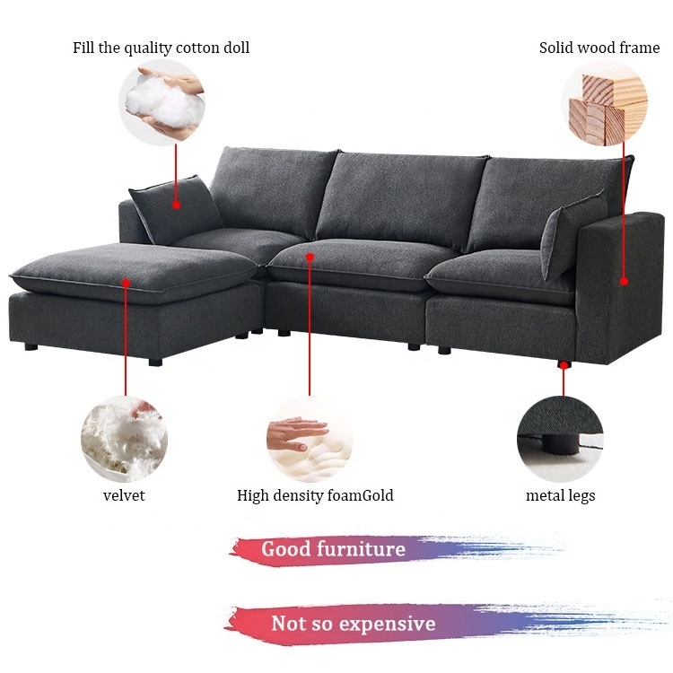 Wholesale Modern Luxury Fabric Home Set Furniture Living Room Sectionals Sofas L Shape Corner Modular Sofa Velvet Couch