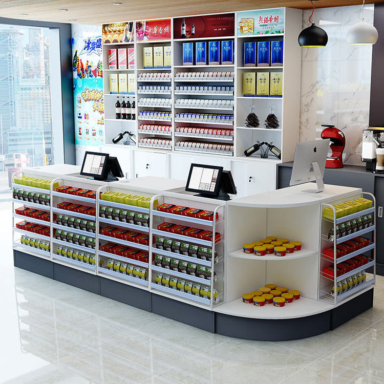 Hot-selling Morden Store Convenience Shops checkout counter cashier coffee shop counter with conner