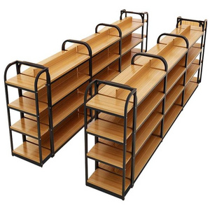 High Quality Adjustable Metal and Wood Gondola Supermarket Shelving For Sale/Stationery Display Rack/Wood Shelf