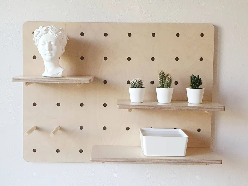 Pegboard Display Stand Pegboard Shelves Storage Organizer Wall Mount Pegboard Floating Rack Kitchen Entryway Montessori Shelves