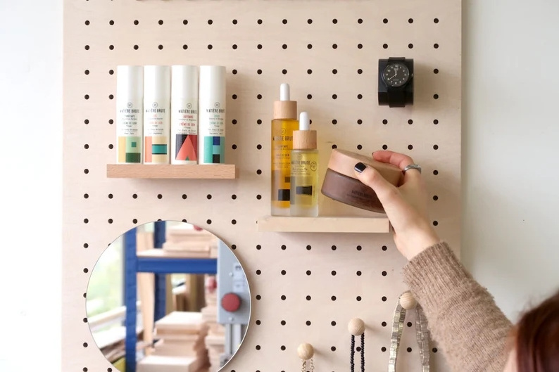 Pegboard Display Stand Pegboard Shelves Storage Organizer Wall Mount Pegboard Floating Rack Kitchen Entryway Montessori Shelves