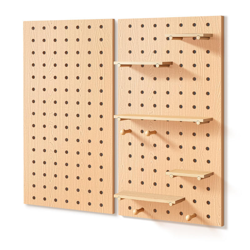 Wood Panel Pegboard Modular Hanging Storage Organizer Coat Rack Shelf Wooden Floating Shelves for Wall