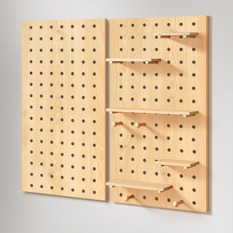 Wood Panel Pegboard Modular Hanging Storage Organizer Coat Rack Shelf Wooden Floating Shelves for Wall