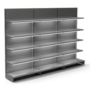 Custom Supermarket double sided grey shelves display commercial Silver Retail Wall Shelving with LED Lighting