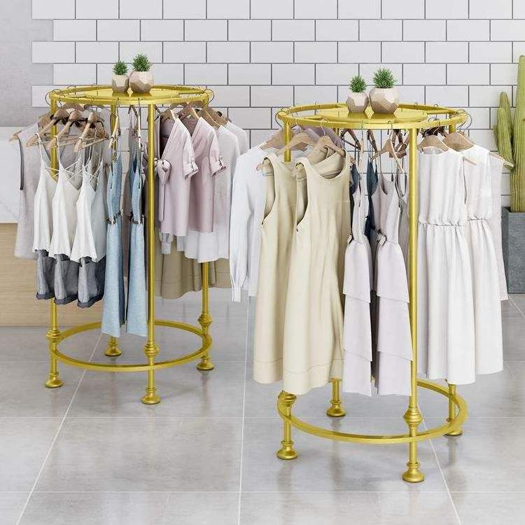 Custom Boutique Gold Garment Rack Floor Standing Clothing Shop Stainless Steel Round Metal Hanging Clothes Display Rack