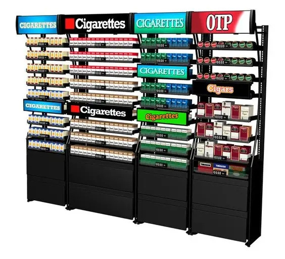 Custom Stand Display Cigarette Pusher Tobacco Cigarette Display Showcase Cigarettes Store Display Rack With Led Light