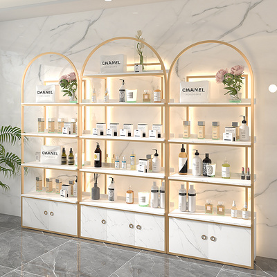 skincare shop furniture ajustable cosmetic store shelf rack led makeup shelves for store cosmetic display shop interior design