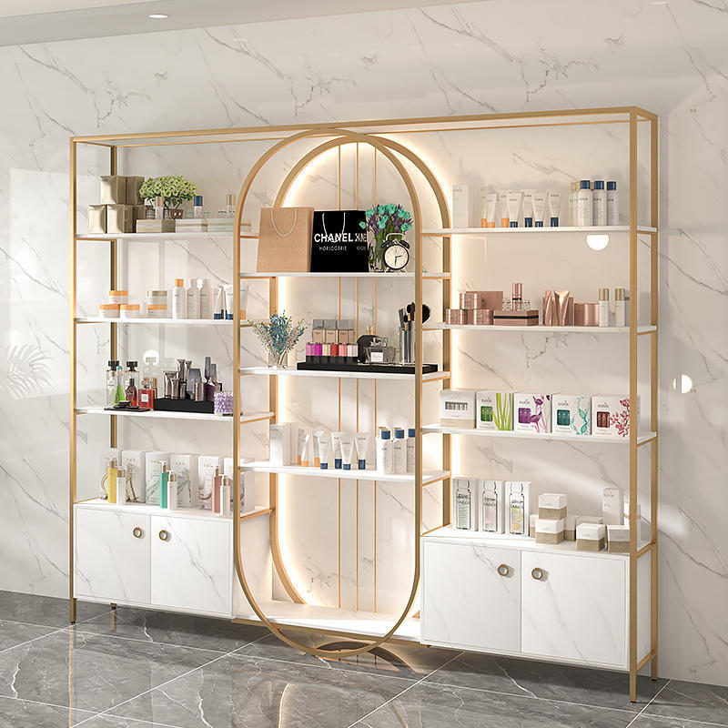 skincare shop furniture ajustable cosmetic store shelf rack led makeup shelves for store cosmetic display shop interior design