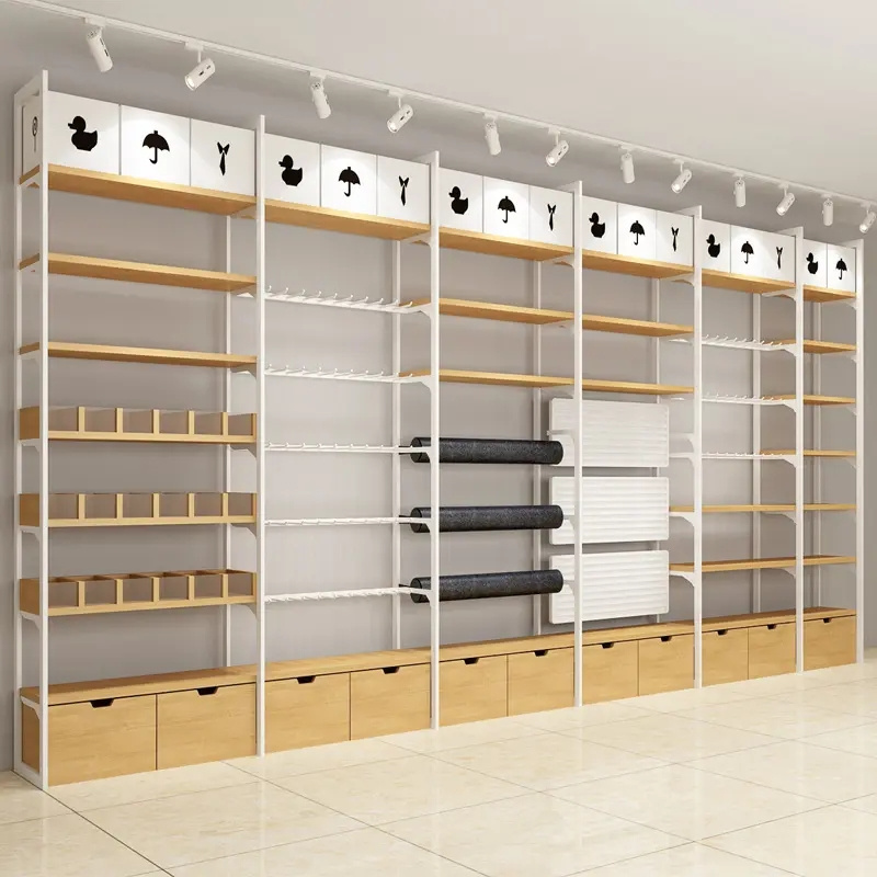 Supermarket wooden retail shelving display shop shelves cosmetic grocery display convenience store rack shelves for retail store