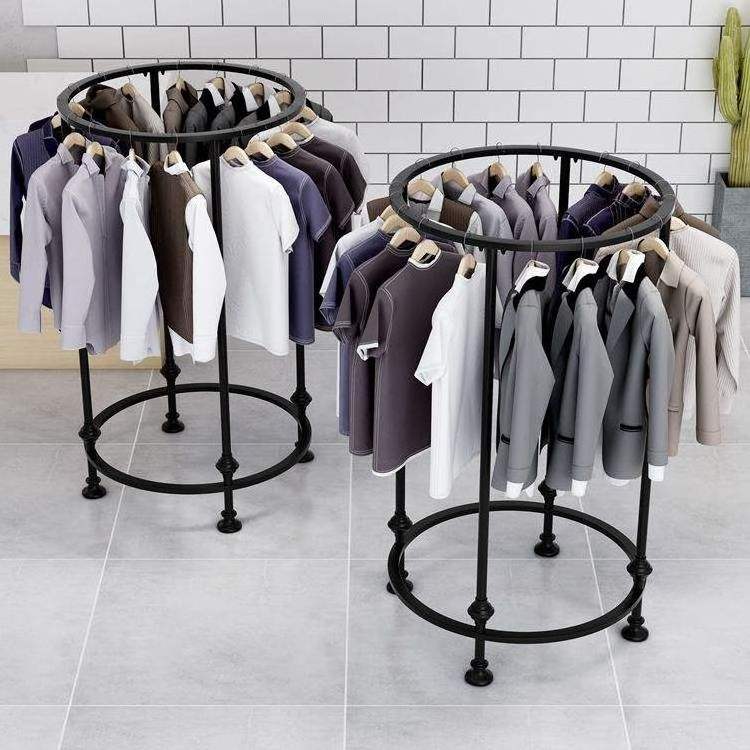 Custom Boutique Gold Garment Rack Floor Standing Clothing Shop Stainless Steel Round Metal Hanging Clothes Display Rack