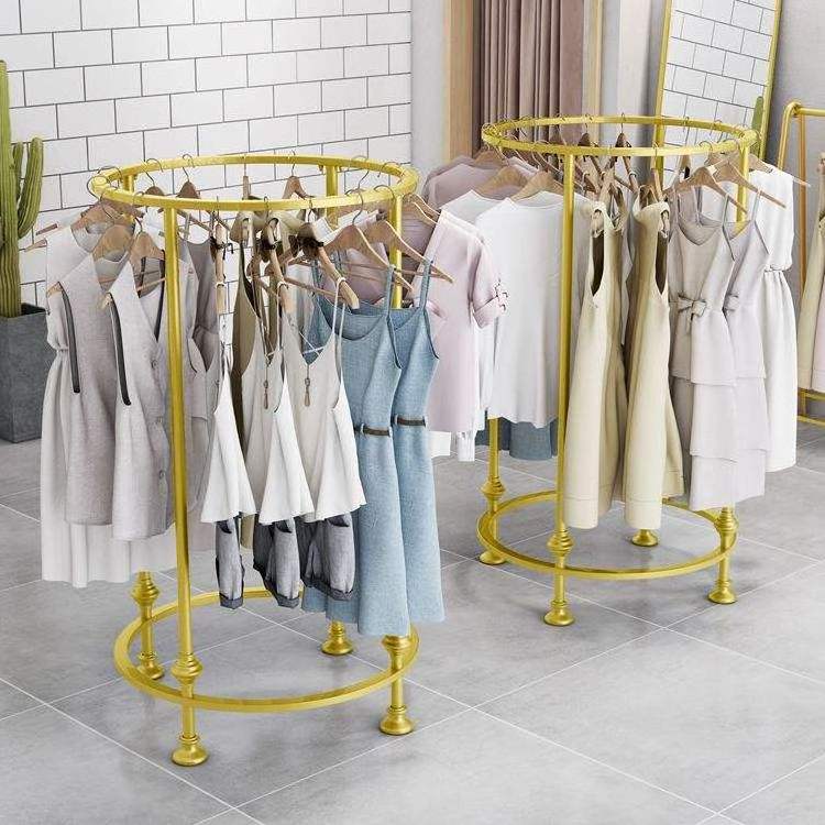 Custom Boutique Gold Garment Rack Floor Standing Clothing Shop Stainless Steel Round Metal Hanging Clothes Display Rack