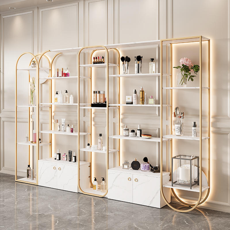 skincare shop furniture ajustable cosmetic store shelf rack led makeup shelves for store cosmetic display shop interior design