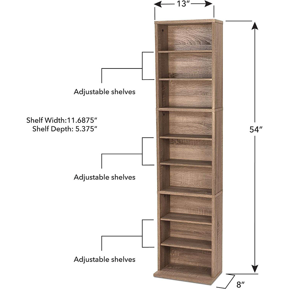 Vertical bookcase Tall Storage Cube Organizer Dark Oak 8-Tier Bookcase with Multi-Purpose Bookcase customized Shelves