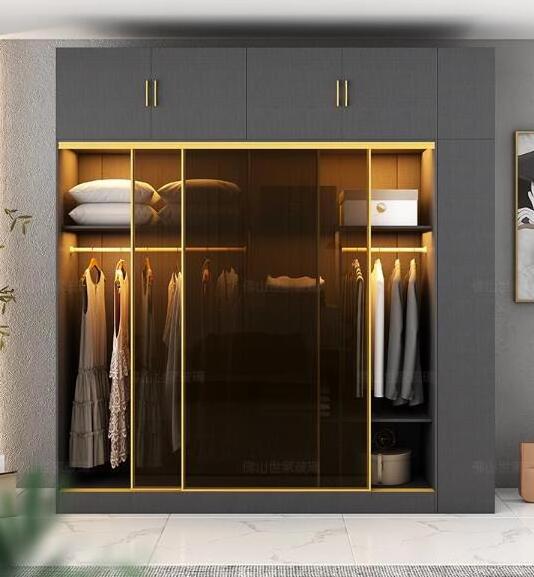 Light luxury glass door wardrobe sliding door modern and simple sliding door storage assembly wardrobe bedroom household use