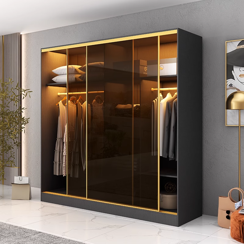 Light luxury glass door wardrobe sliding door modern and simple sliding door storage assembly wardrobe bedroom household use