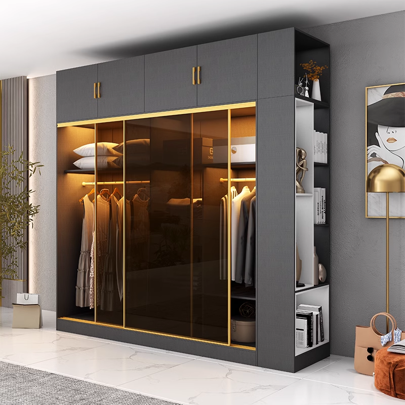 Light luxury glass door wardrobe sliding door modern and simple sliding door storage assembly wardrobe bedroom household use