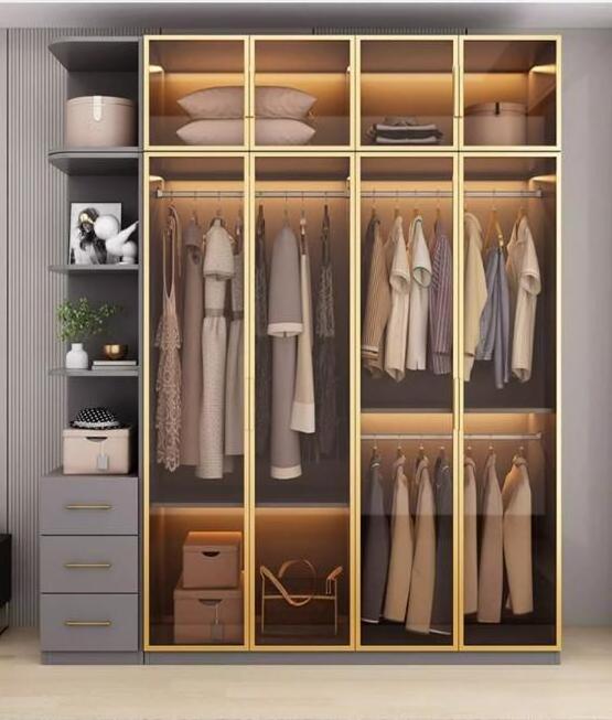 Glass wardrobe household bedroom light luxury flush door wardrobe  master customizable glass door wardrobe