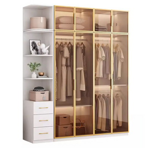 Glass wardrobe household bedroom light luxury flush door wardrobe  master customizable glass door wardrobe